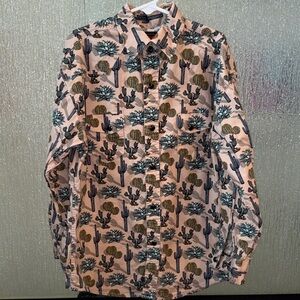 Kids' Tan Cactus Print Button-Up Shirt